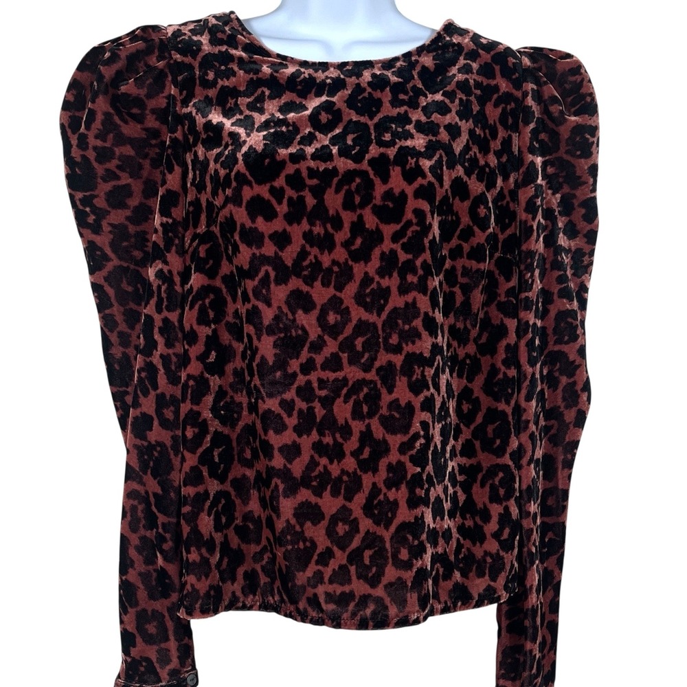 Dolan Anthropologie Charlie Velvet Puff Sleeve Blouse‎ Sz Small Leopard Print